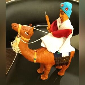 Vintage Handmade Stuffed LeatherCamel and Rider